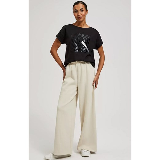 Bawełniany t-shirt damski z geometrycznym wzorem czarny 4317, Kolor czarny, S Primodo