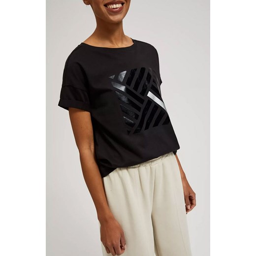 Bawełniany t-shirt damski z geometrycznym wzorem czarny 4317, Kolor czarny, M Primodo