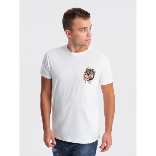 T-shirt męski bawełniany z nadrukiem na klatce piersiowej - biały V3 OM-TSPT-0167 ze sklepu ombre w kategorii T-shirty męskie - zdjęcie 169492038