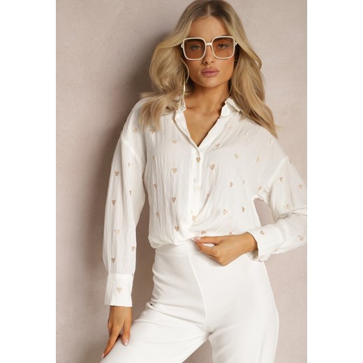 Biała Klasyczna Koszula Bawełniana z Dodatkiem Lnu Larnniea ze sklepu Renee odzież w kategorii Koszule damskie - zdjęcie 169496456
