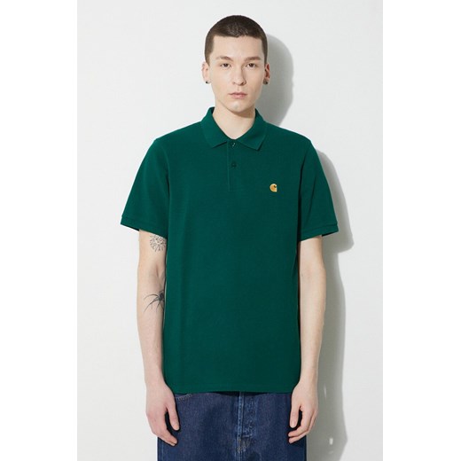 Carhartt WIP polo bawełniane S/S Chase Pique Polo kolor zielony gładki I023807.1YWXX ze sklepu PRM w kategorii T-shirty męskie - zdjęcie 169499556