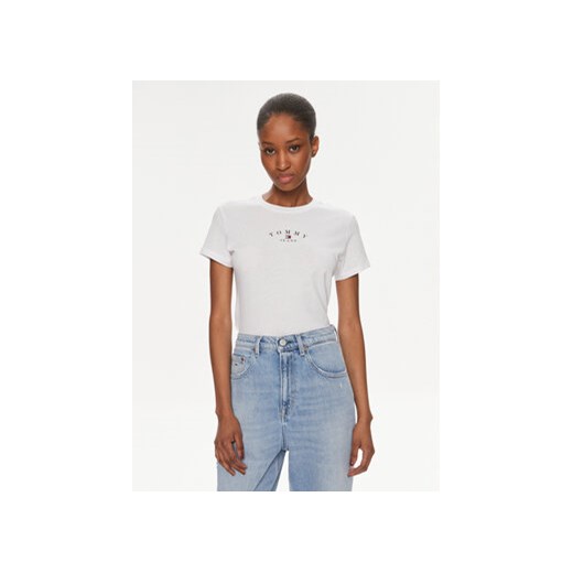 Tommy Jeans T-Shirt Essential Logo DW0DW18140 Biały Slim Fit ze sklepu MODIVO w kategorii Bluzki damskie - zdjęcie 169500909