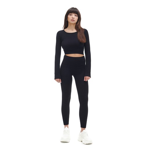 Cropp - Czarne prążkowane legginsy - czarny Cropp S Cropp