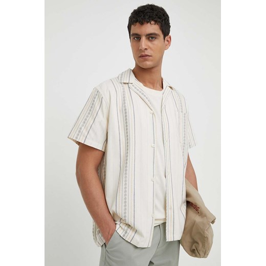 Les Deux koszula bawełniana męska kolor beżowy regular LDM401077 ze sklepu ANSWEAR.com w kategorii Koszule męskie - zdjęcie 169504525