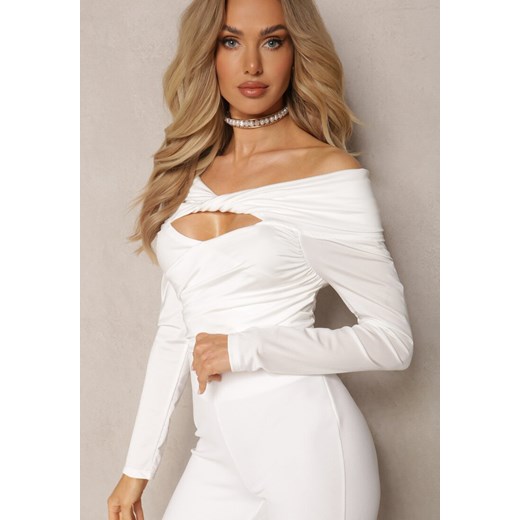 Biała Bluzka Wywijanym Dekoltem Ozdobionym Rozcięciem Xantoa ze sklepu Renee odzież w kategorii Bluzki damskie - zdjęcie 169507968