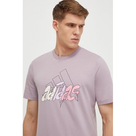 adidas t-shirt bawełniany męski kolor fioletowy z nadrukiem IN6244 ze sklepu ANSWEAR.com w kategorii T-shirty męskie - zdjęcie 169509746