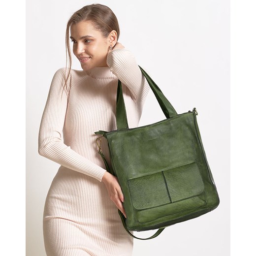 Torebka damska shopper A4 skóra naturalna - MARCO MAZZINI zielona ze sklepu Verostilo w kategorii Torby Shopper bag - zdjęcie 169518268