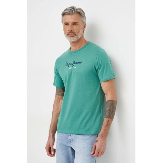 Pepe Jeans t-shirt bawełniany Eggo męski kolor zielony z nadrukiem ze sklepu ANSWEAR.com w kategorii T-shirty męskie - zdjęcie 169518985