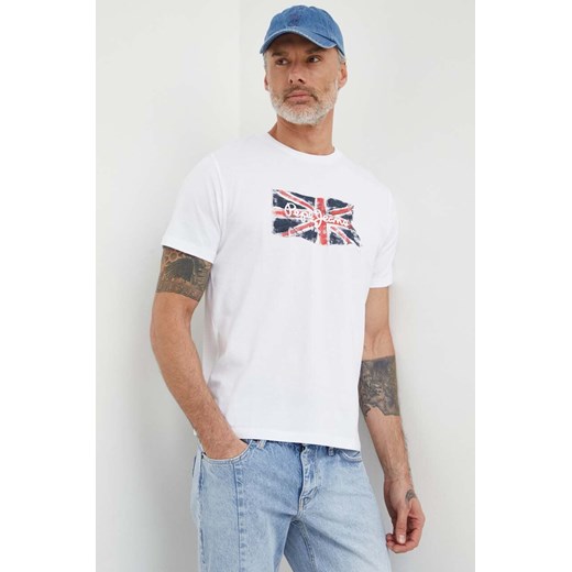 Pepe Jeans t-shirt bawełniany Clag męski kolor biały z nadrukiem ze sklepu ANSWEAR.com w kategorii T-shirty męskie - zdjęcie 169519025