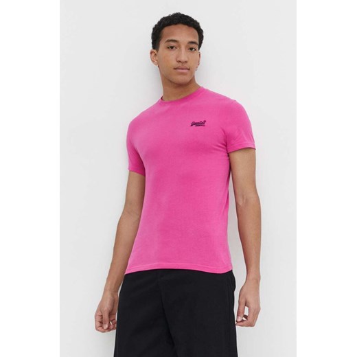 Superdry t-shirt bawełniany męski kolor różowy z aplikacją Superdry L ANSWEAR.com