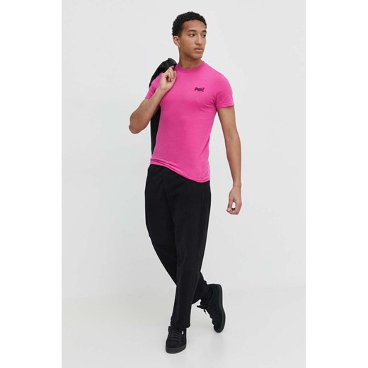 Superdry t-shirt bawełniany męski kolor różowy z aplikacją Superdry S ANSWEAR.com