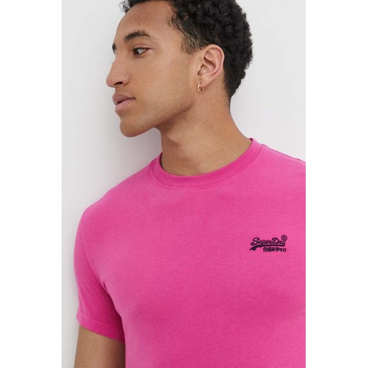Superdry t-shirt bawełniany męski kolor różowy z aplikacją Superdry M ANSWEAR.com