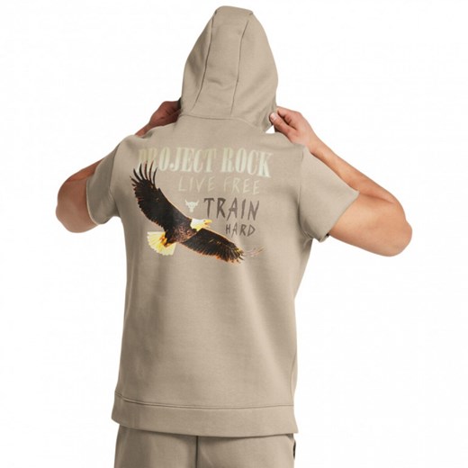 Męska bluza treningowa nierozpinana z krótkim rękawem Under Armour Project Rock Q1 SS Icon Fleece HD - beżowa ze sklepu Sportstylestory.com w kategorii Bluzy męskie - zdjęcie 169522006