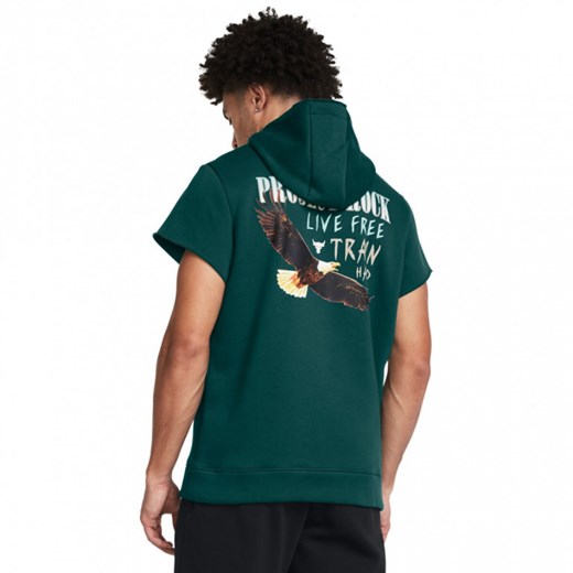 Męska bluza treningowa nierozpinana z krótkim rękawem Under Armour Project Rock Q1 SS Icon Fleece HD - zielona ze sklepu Sportstylestory.com w kategorii Bluzy męskie - zdjęcie 169522018
