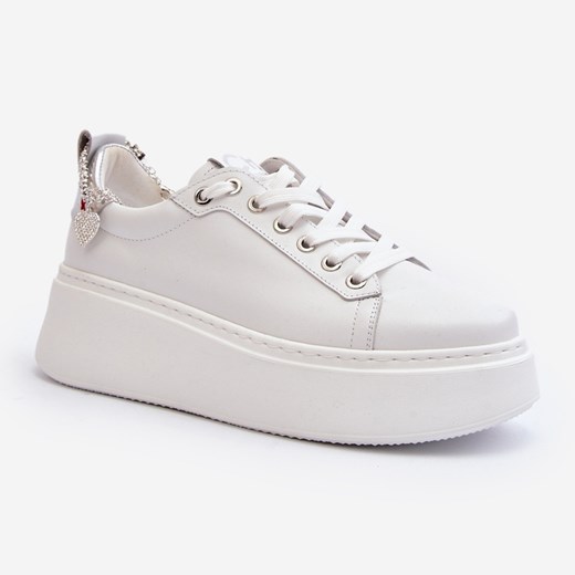 Skórzane Damskie Sneakersy Z Bransoletą CheBello 4406 Białe Chebello 39 ButyModne.pl