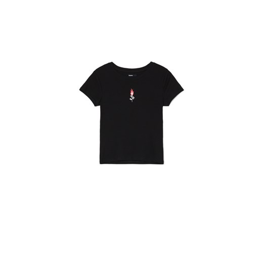 Cropp - Czarna koszulka z różą - czarny ze sklepu Cropp w kategorii Bluzki damskie - zdjęcie 169531227