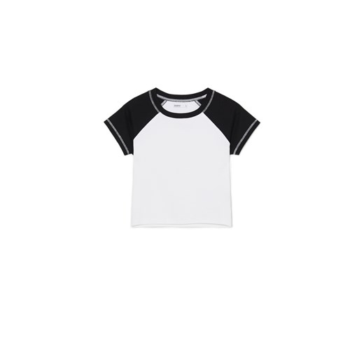 Cropp - Biało-czarny T-shirt - biały ze sklepu Cropp w kategorii Bluzki damskie - zdjęcie 169531239