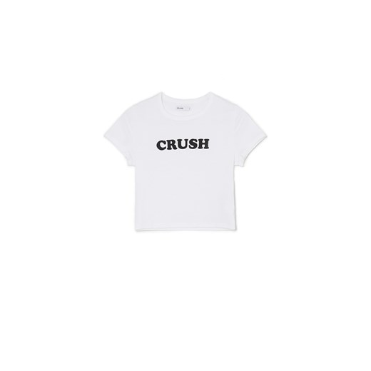 Cropp - Biała koszulka z napisem CRUSH - biały ze sklepu Cropp w kategorii Bluzki damskie - zdjęcie 169531255
