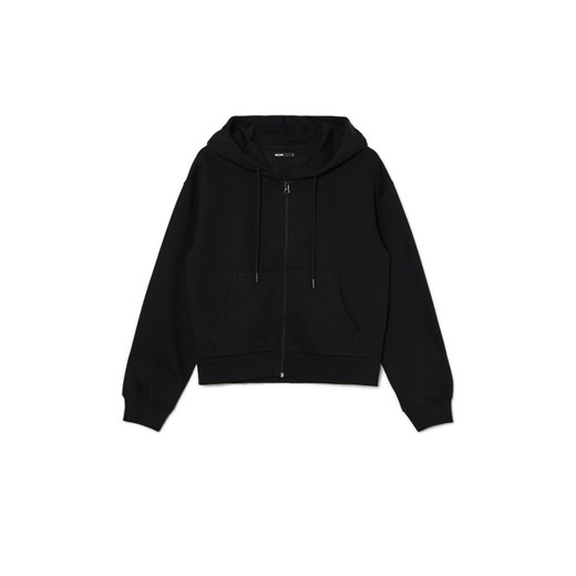 Cropp - Czarna rozpinana bluza basic z kapturem - czarny ze sklepu Cropp w kategorii Bluzy damskie - zdjęcie 169531419