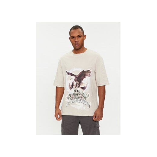 Jack&Jones T-Shirt Rush Skull 12216298 Beżowy Relaxed Fit ze sklepu MODIVO w kategorii T-shirty męskie - zdjęcie 169536305