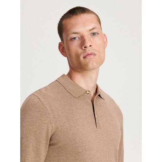 Reserved - Bawełniany longsleeve polo - beżowy Reserved L wyprzedaż Reserved