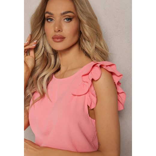 Różowa bluzka damska Renee casual z krótkim rękawem 