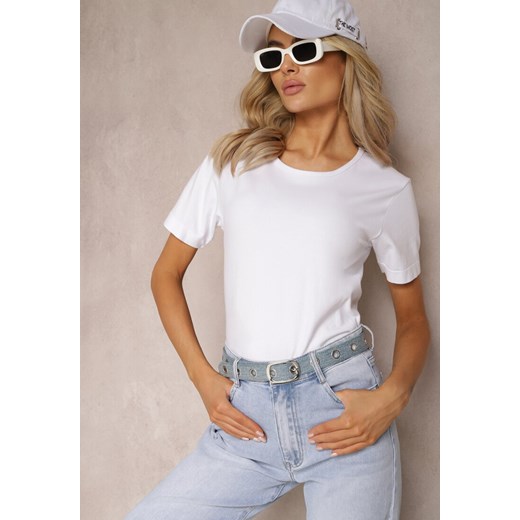 Biały Klasyczny T-shirt z Okrągłym Płytkim Dekoltem Osarvia ze sklepu Renee odzież w kategorii Bluzki damskie - zdjęcie 169543629