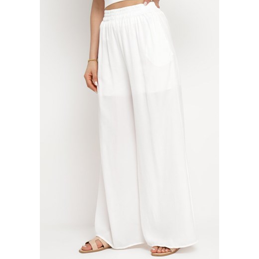 Białe Spodnie z Szerokimi Nogawkami i Gumką w Pasie Myrddin ze sklepu Born2be Odzież w kategorii Spodnie damskie - zdjęcie 169553069
