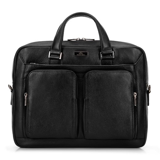 Męska torba na laptopa 15,6” skórzana z wypukłymi kieszeniami czarna ze sklepu WITTCHEN w kategorii Torby na laptopa - zdjęcie 169556349