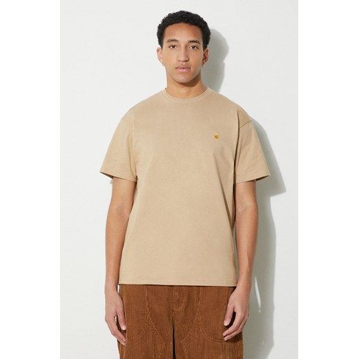 Carhartt WIP t-shirt bawełniany S/S Chase T-Shirt męski kolor beżowy z aplikacją L PRM