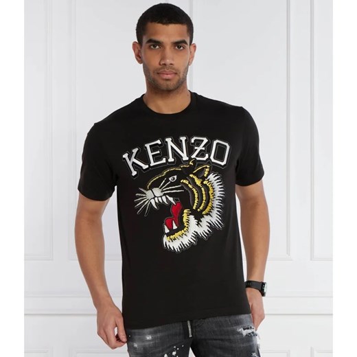 T-shirt męski czarny Kenzo z bawełny z nadrukami na lato 