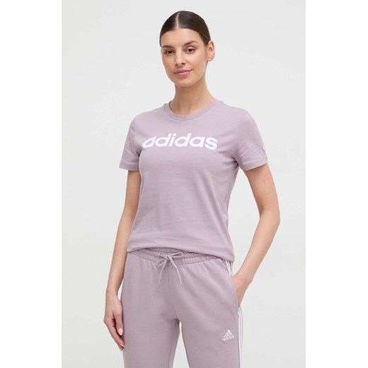 Bluzka damska fioletowa Adidas z krótkimi rękawami 