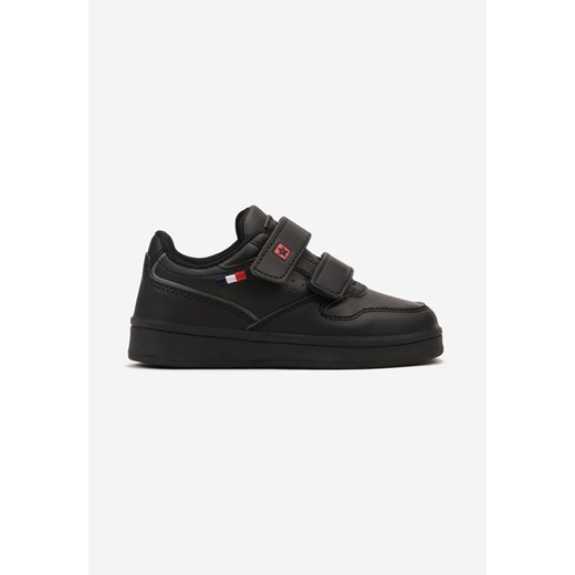 Czarne Buty Sportowe na Rzep z Ekoskóry z Ozdobnymi Akcentami Haraphina ze sklepu born2be.pl w kategorii Buty sportowe dziecięce - zdjęcie 169589328