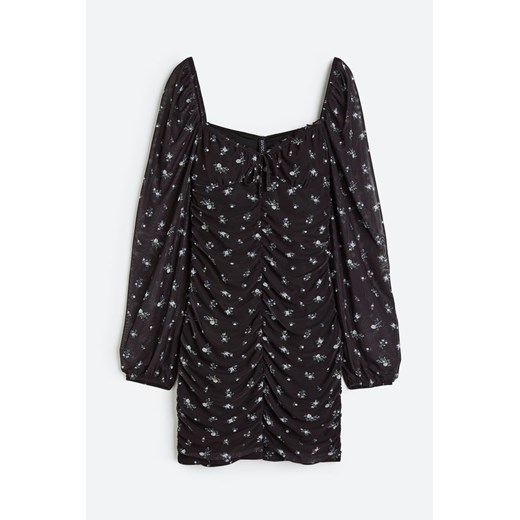 H & M - Marszczona sukienka z siateczki - Czarny H & M S H&M