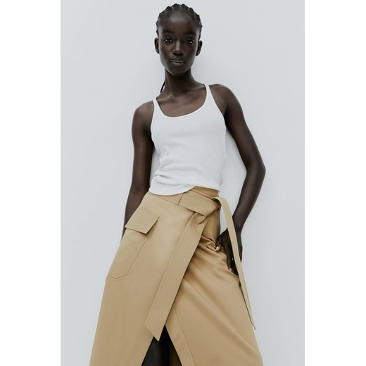H & M - Kopertowa spódnica z wiązanym paskiem - Beżowy H & M 38 H&M