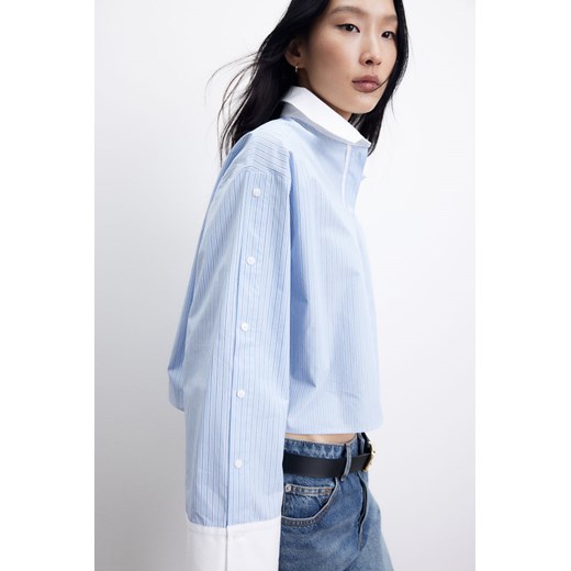 H & M - Krótka koszula z ozdobnymi guzikami - Niebieski H & M M H&M
