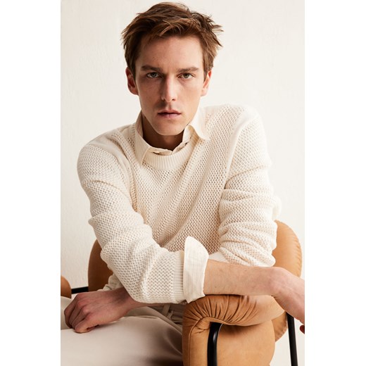 H & M - Sweter w ażurowy wzór Regular Fit - Biały H & M L H&M