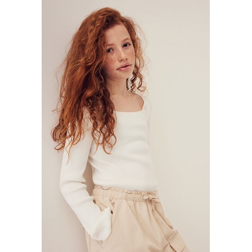 H & M - Sweter o splocie w prążki - Biały ze sklepu H&M w kategorii Swetry dziewczęce - zdjęcie 169591165