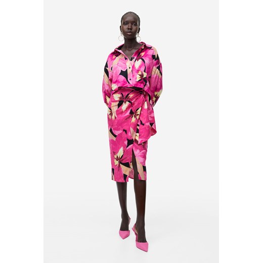 H & M - Kopertowa spódnica z domieszką lnu - Różowy H & M 42 H&M