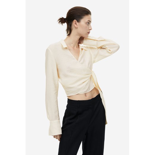 H & M - Krótka bluzka kopertowa - Biały H & M XL H&M