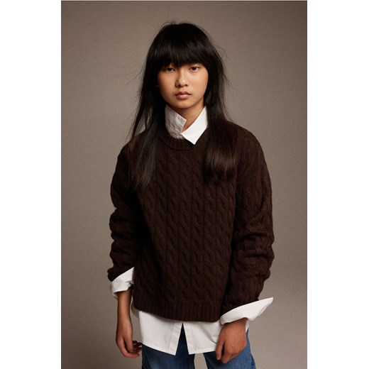 H & M - Sweter w warkoczowy splot - Brązowy ze sklepu H&M w kategorii Swetry dziewczęce - zdjęcie 169591349