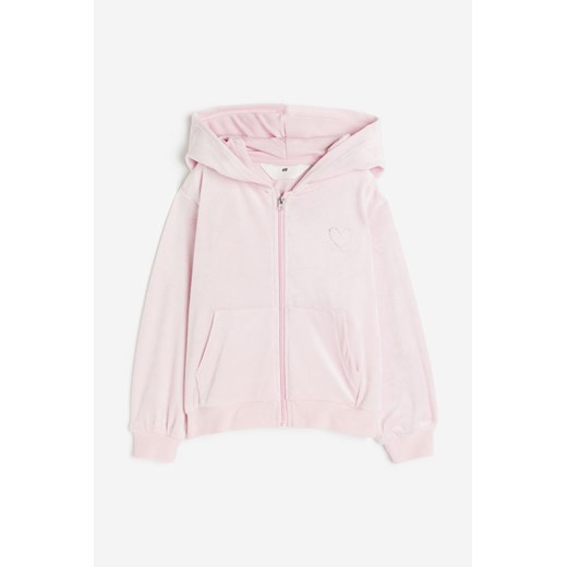 H & M - Welurowa rozpinana bluza z kapturem - Różowy H & M 134;140 (8-10Y) H&M