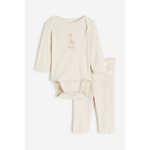 H & M - Komplet z bawełnianego dżerseju 2-częściowy - Beżowy ze sklepu H&M w kategorii Odzież dla niemowląt - zdjęcie 169591697