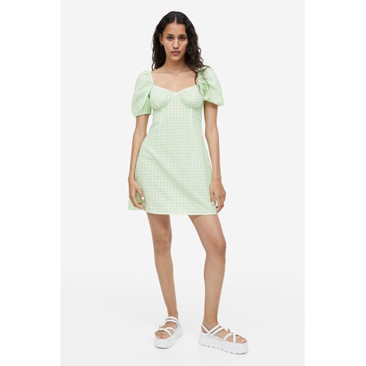 H & M - Krepowana sukienka z bufiastym rękawem - Zielony H & M XS H&M