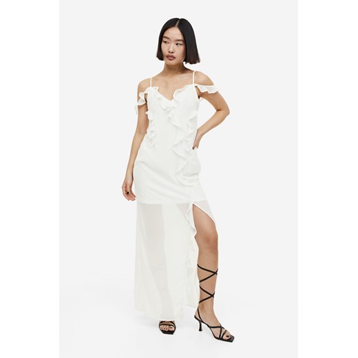 H & M - Szyfonowa sukienka z falbanką - Biały ze sklepu H&M w kategorii Sukienki - zdjęcie 169591935