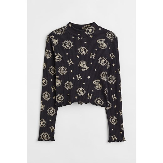 H & M - Dżersejowy top we wzory - Czarny ze sklepu H&M w kategorii Bluzki dziewczęce - zdjęcie 169592057