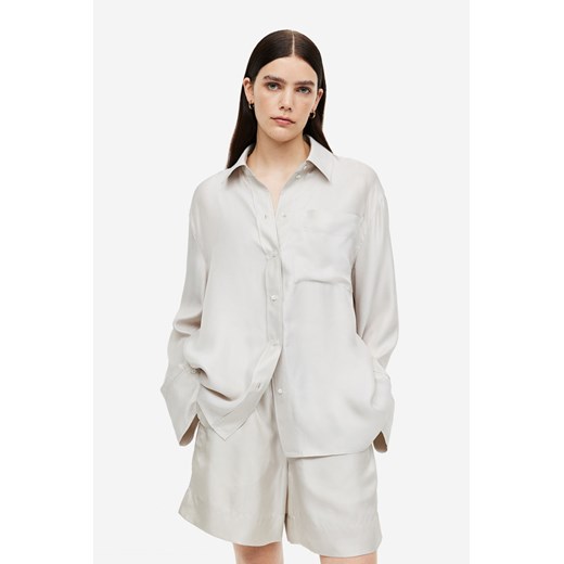 H & M - Koszula z diagonalu z domieszką jedwabiu - Beżowy ze sklepu H&M w kategorii Koszule damskie - zdjęcie 169592107
