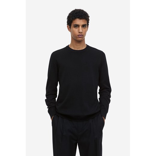 H & M - Bawełniany sweter Slim Fit - Czarny ze sklepu H&M w kategorii Swetry męskie - zdjęcie 169592108