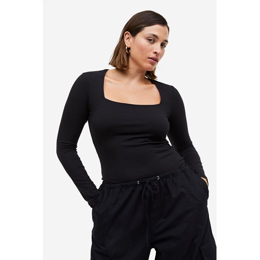 H & M - Dżersejowy top z długim rękawem - Czarny ze sklepu H&M w kategorii Bluzki damskie - zdjęcie 169592468