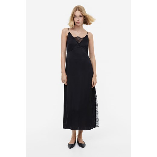 H & M - Satynowa sukienka z koronką - Czarny H & M 50 H&M
